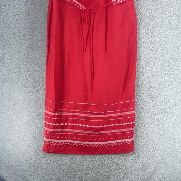 Positive Attitude Dress Womens 14 Red Linen Blend Button Front Midi Dress - Picture 11 of 15